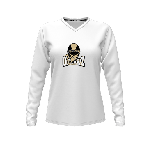 [CUS-DFW-TEES-PER-VNK-LSL-WHT-FYXS-LOGO2] Performance T-Shirt (Female Youth XS, White, V Neck, Logo 2, Long Sleeve)