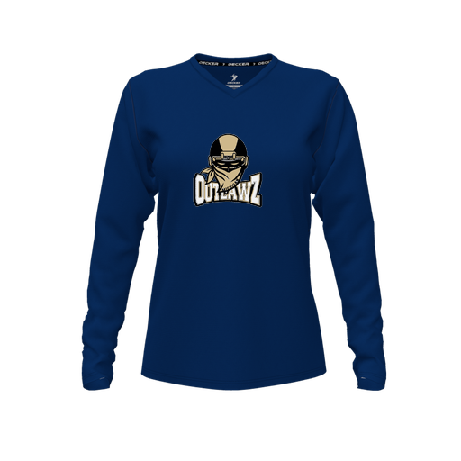 [CUS-DFW-TEES-PER-VNK-LSL-NVY-FYXS-LOGO2] Performance T-Shirt (Female Youth XS, Navy, V Neck, Logo 2, Long Sleeve)