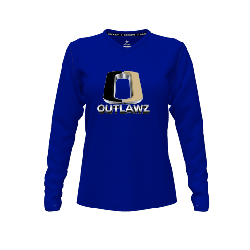 [CUS-DFW-TEES-PER-VNK-LSL-RYL-FYXS-LOGO1] Performance T-Shirt (Female Youth XS, Royal, V Neck, Logo 1, Long Sleeve)