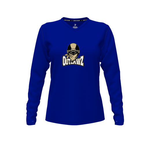 [CUS-DFW-TEES-PER-VNK-LSL-RYL-FYXS-LOGO2] Decker Performance T-Shirt (Female Youth XS, Royal, V Neck, Logo 2, Long Sleeve)